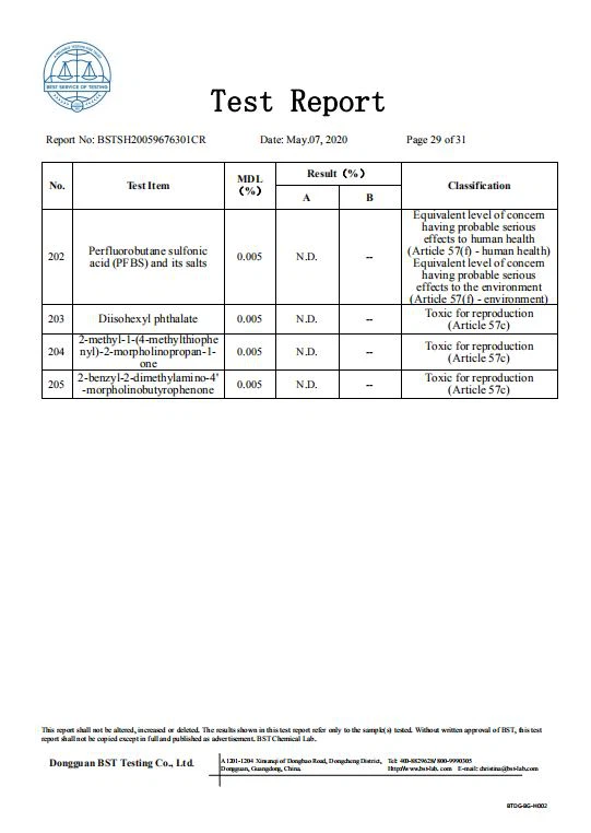 REACH205 COMPLIANT TESTING REPORT